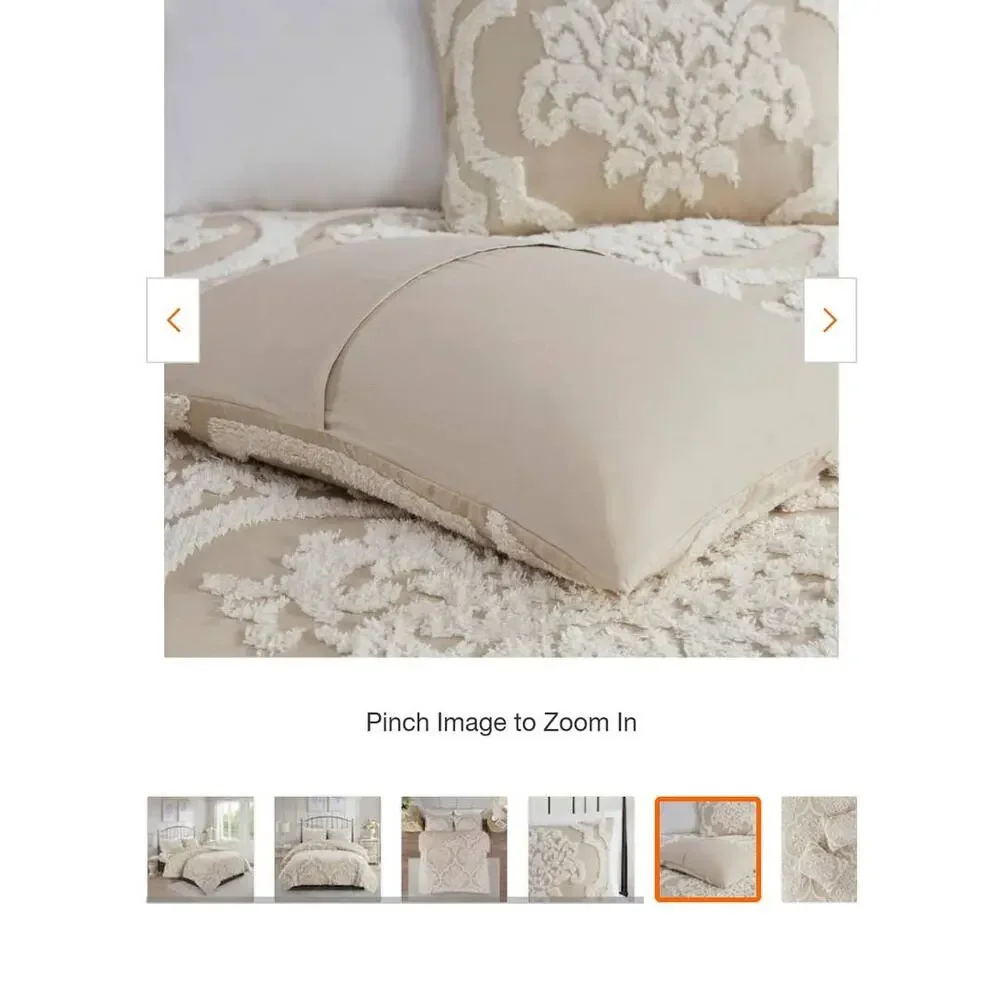 Aeriela 5-Piece Taupe King/Cal King Tufted Cotton Chenille Damask Comforter Set